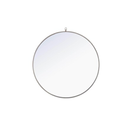 Metal Frame Round Mirror With Decorative Hook 36 Inch Silver Finish